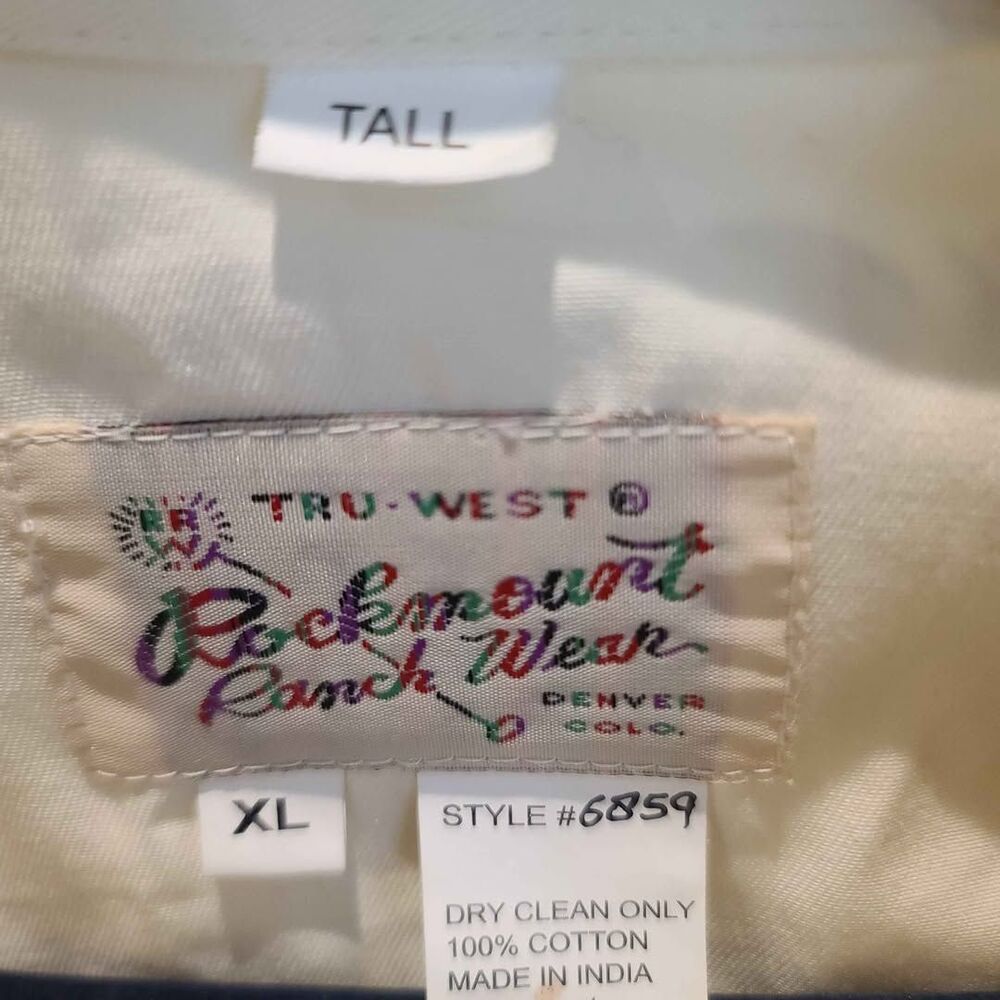 Rockmount Ranch Wear Mens Ivory-on-Ivory Embroidered Western Shirt XL Tall #6859 - Picture 3 of 9